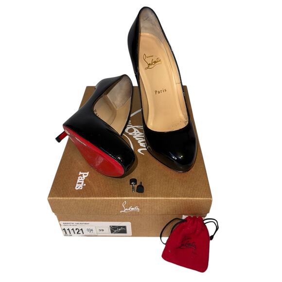 Christian Louboutin Argotik Black Patent Leather Heels Pumps Size 39 - Picture 1 of 14